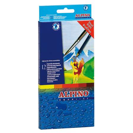 Карандаши ALPINO цветные шестигранные акварельные AQUALINE 12 цв. кисточка