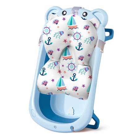Ванночка для новорожденных LaLa-Kids складная с матрасиком ярко-голубым в комплекте