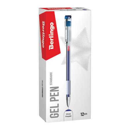 Ручка гелевая Berlingo Standard синяя 05мм грип игольчатый стержень набор 12 шт