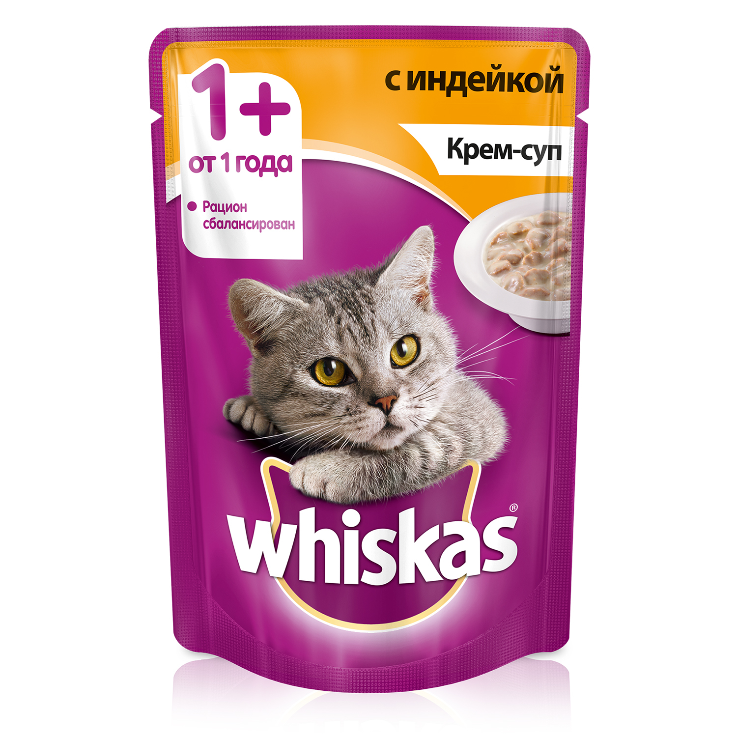 Корм для кошек Whiskas крем-суп с индейкой пауч 85г - фото 1