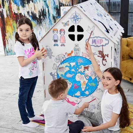 Домик-раскраска CHAWOO Kids Игровой обучающий картонный с фонарем
