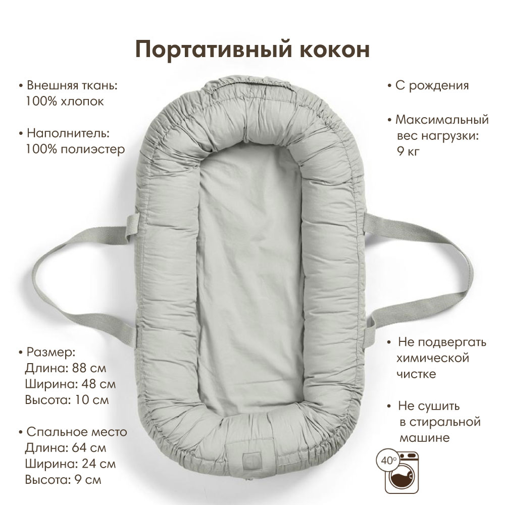 Кокон Elodie Портативный Baby Nest - Mineral Green - фото 2