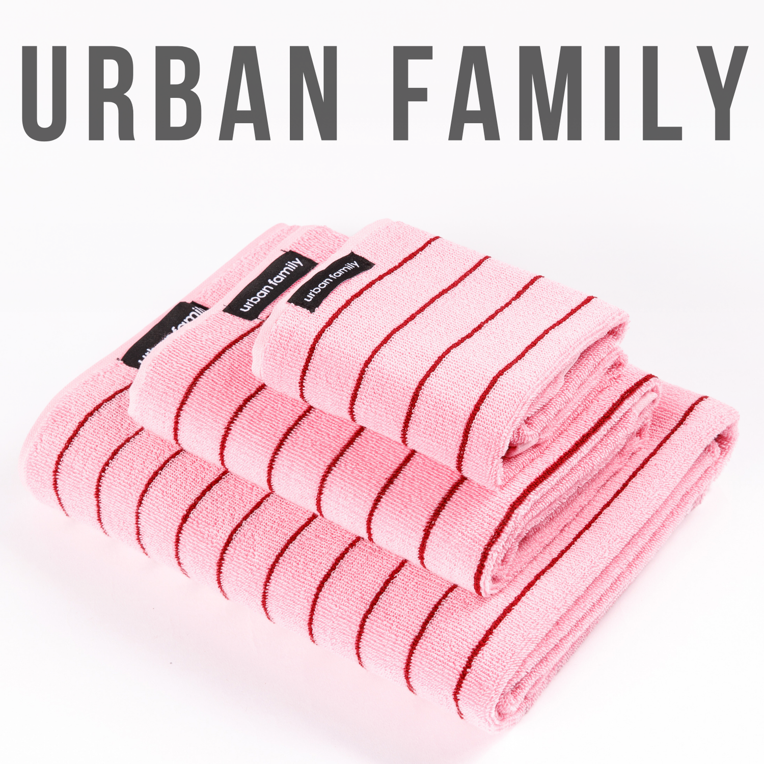 Набор махровых полотенец Urban Family Розовый с малиновой полоской - фото 2
