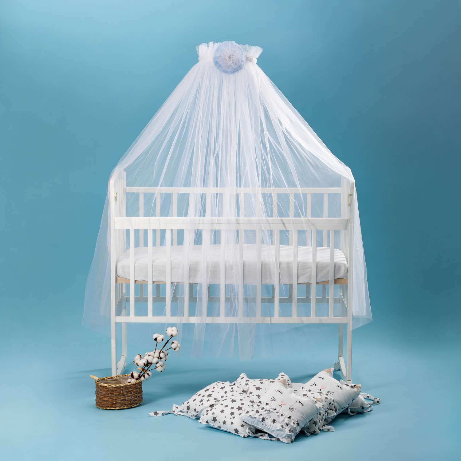 Набор для кроватки BABY STYLE балдахин белый цветок и кронштейн - фото 1