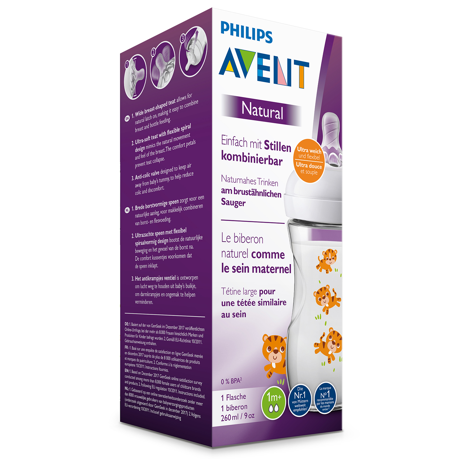 Бутылочка Philips Avent Natural2 Тигрята 260мл с 1месяца SCF070/20 купить  по цене 1089 ₽ в интернет-магазине Детский мир