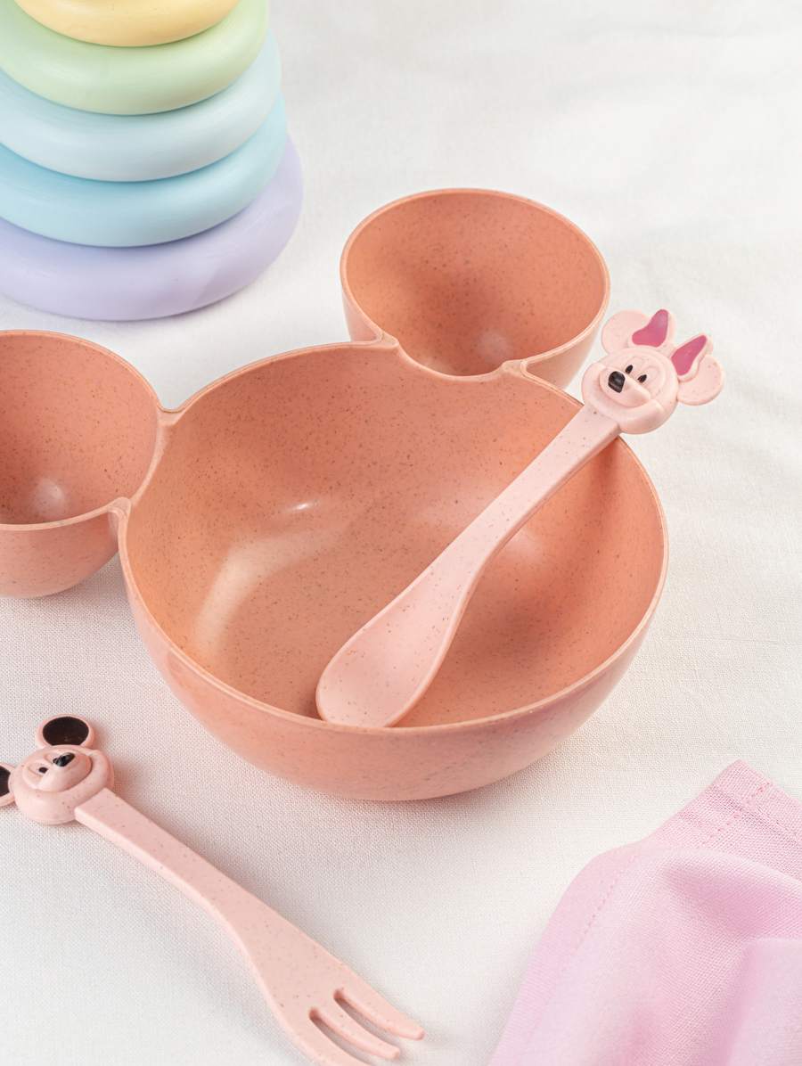 Набор детской посуды Добрый Филин Детская тарелка вилка ложка Мышонок розовый 3 предмета - фото 2