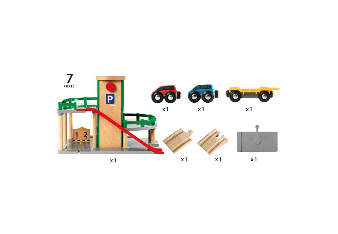 Парковка с лифтом и тремя машинками Brio для деревянной железной дороги 33204 - фото 3