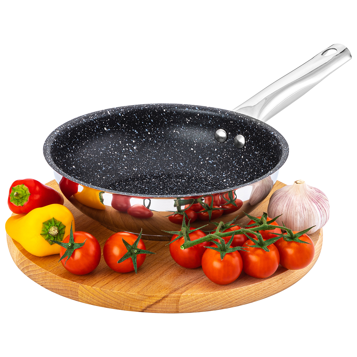 Сковорода Elan Gallery глубокая 18 см Гармония вкуса серебро черный мрамор с крышкой D18 и несъёмной ручкой - фото 5