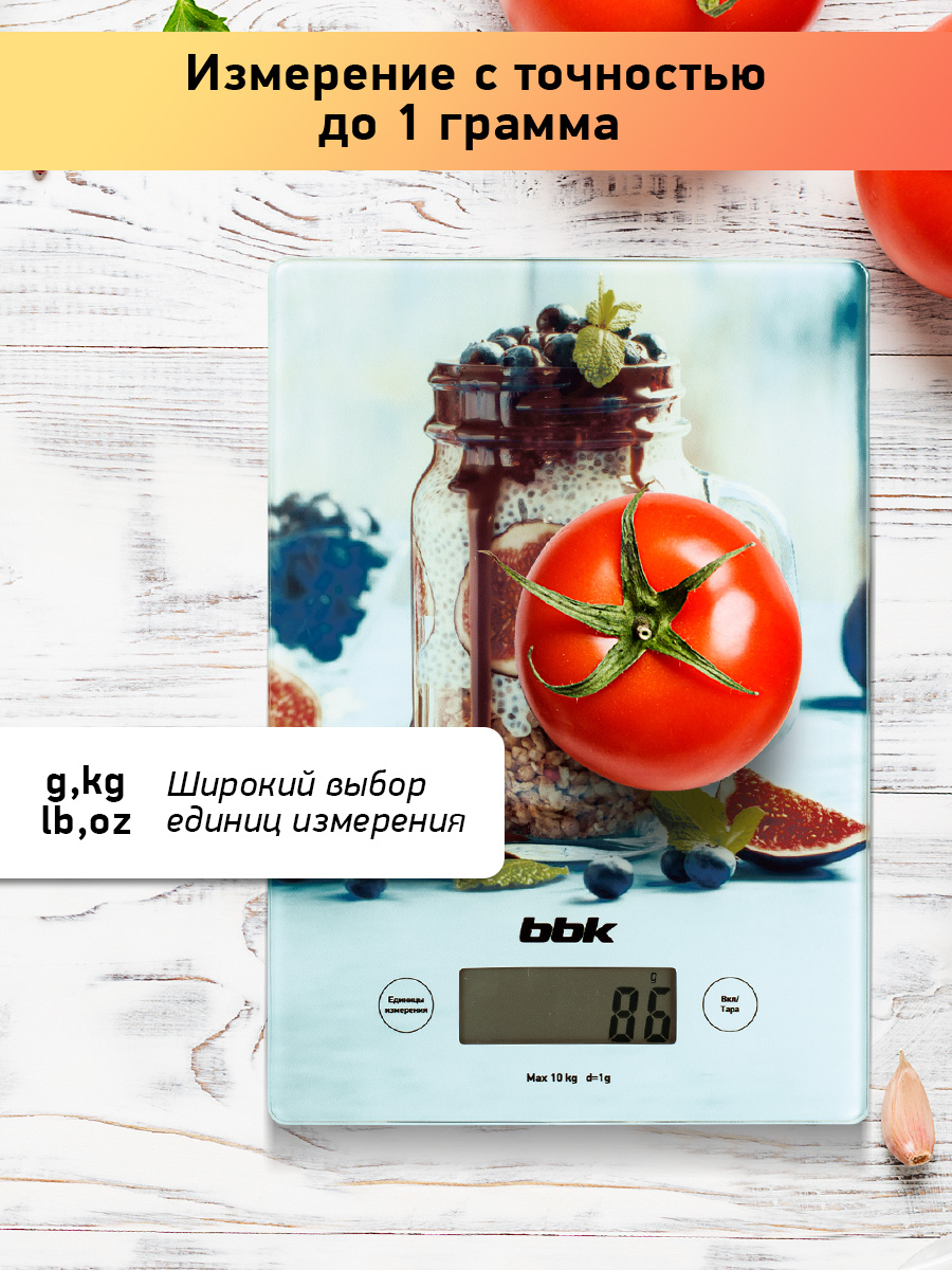 Весы кухонные BBK KS102G лазурный электронные точность 1 г максимальный вес 10 кг - фото 2