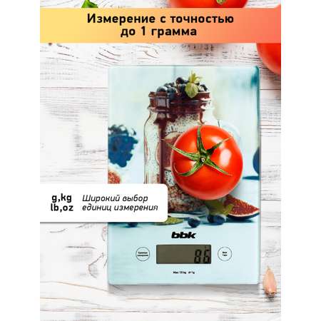 Весы кухонные BBK KS102G лазурный электронные точность 1 г максимальный вес 10 кг