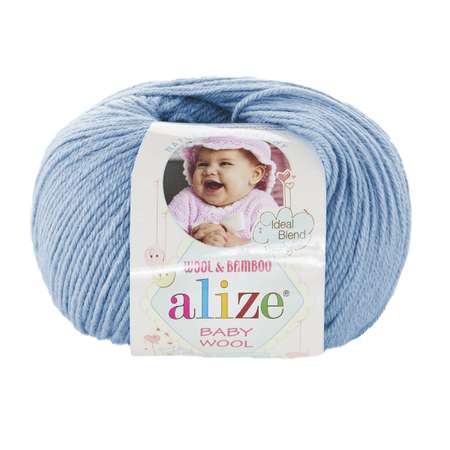 Пряжа для вязания Alize baby wool бамбук шерсть акрил мягкая 50 гр 175 м 350 светло-голубой 10 мотков