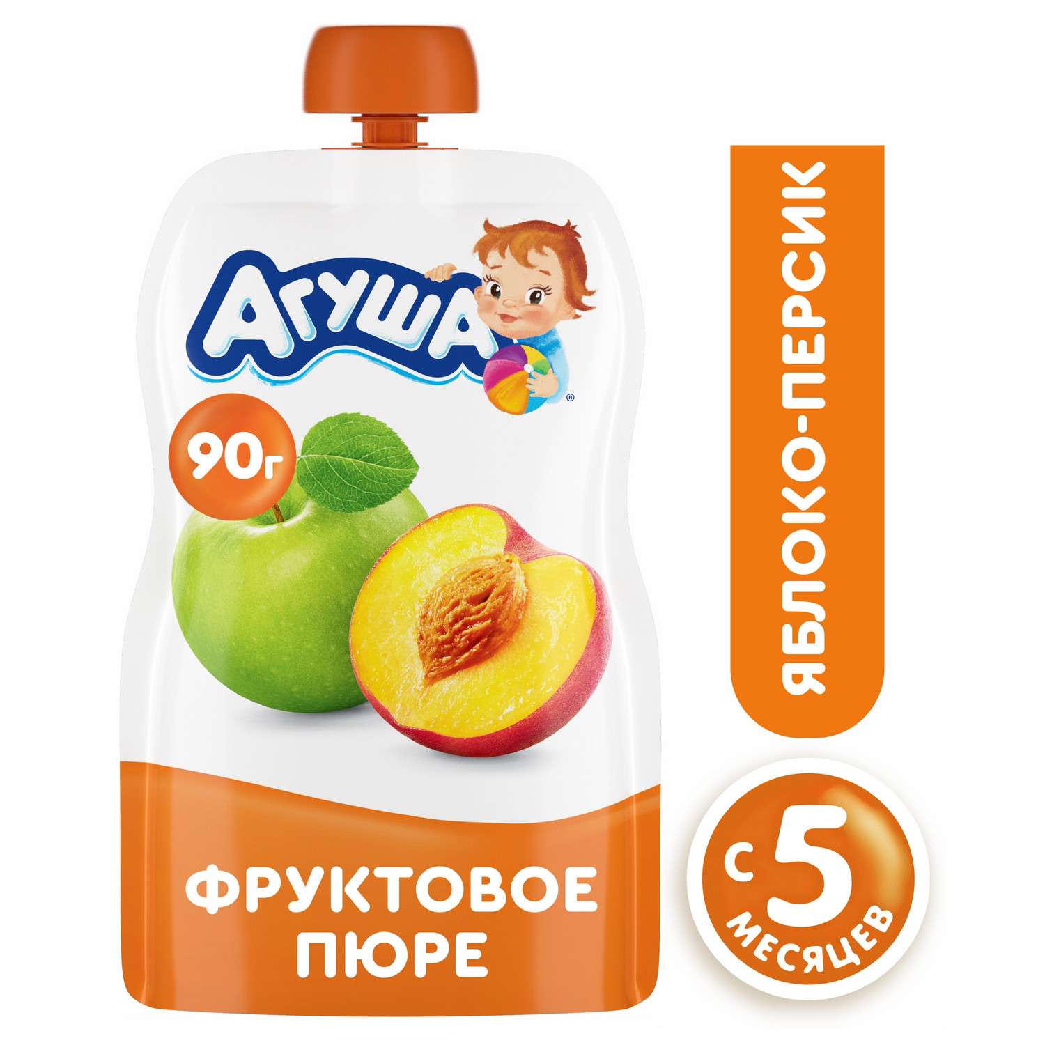Пюре Агуша яблоко-персик 90г с 5месяцев - фото 1