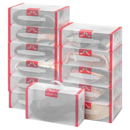 Набор коробок для хранения El Casa для женской обуви 30х18х10 см 12шт. Красная кайма складные с ручкой