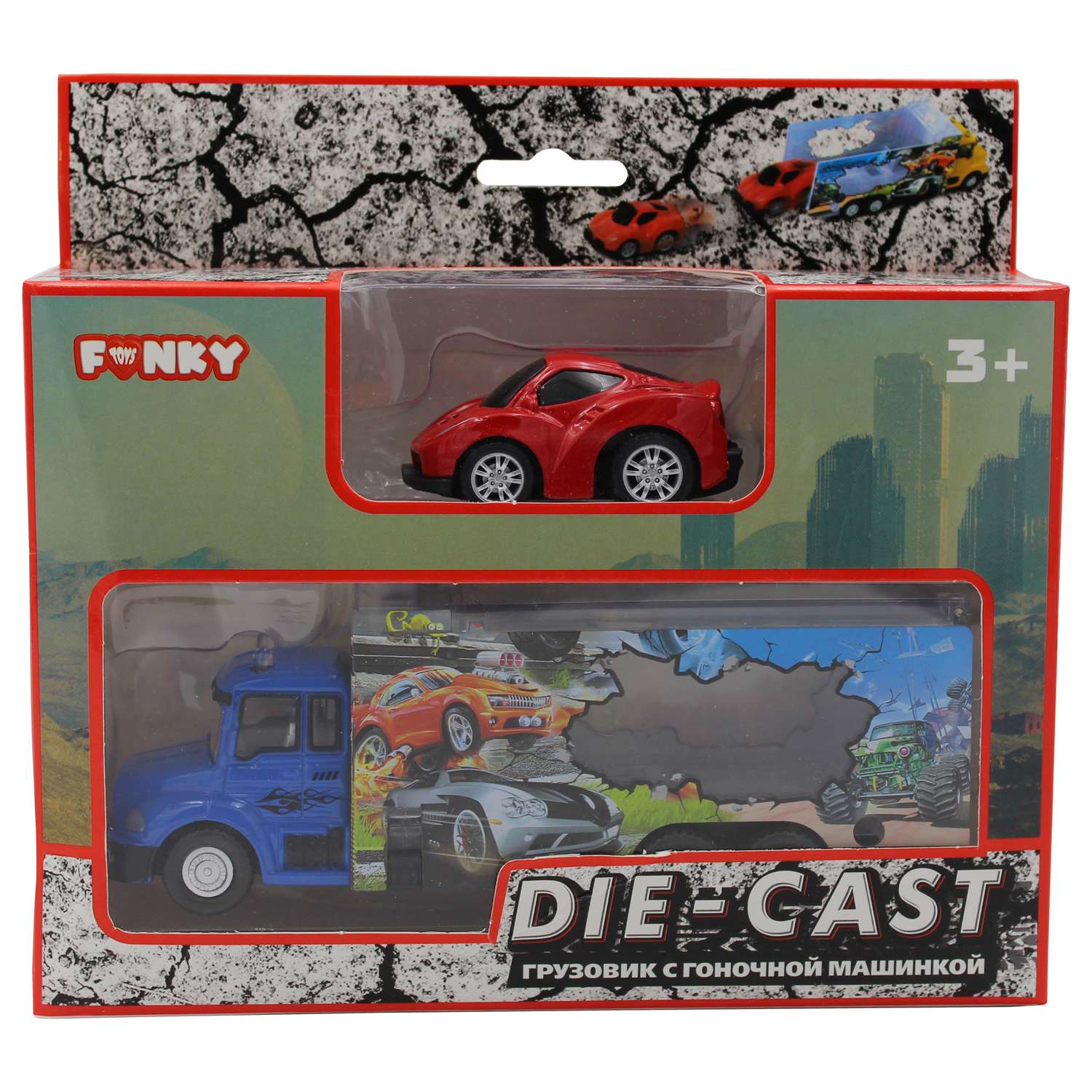 Набор игровой Funky Toys грузовик и машинка красная спусковой механизм 1:60 FT61054-МП FT61054-МП - фото 1