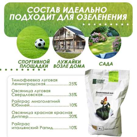 Семена трав GREEN MEADOW для создания устойчивых газонов Декоративный 2х8кг