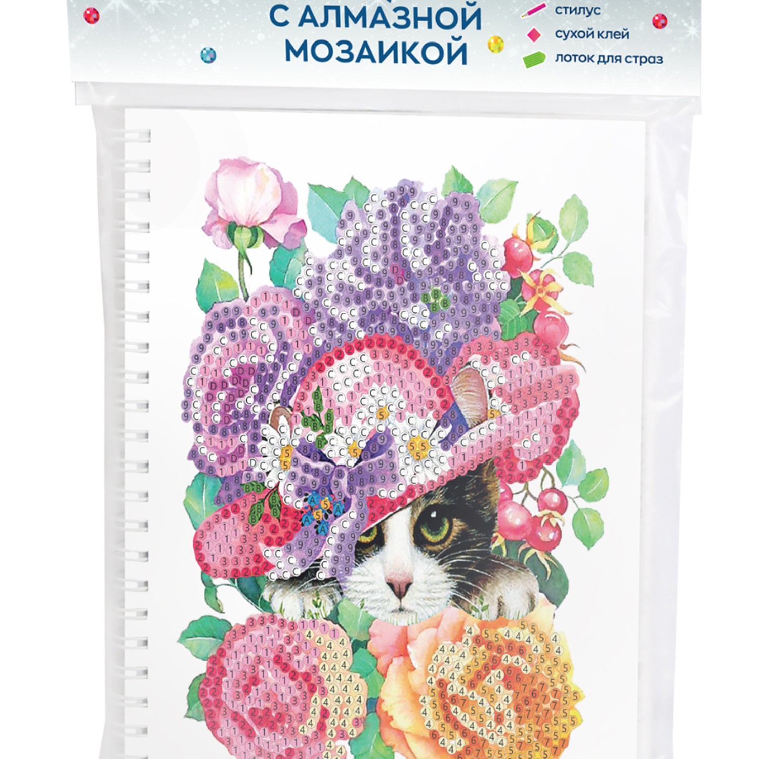 Алмазная мозаика Color Kit тетрадь со стразами Котенок в цветах клетка 48 листов - фото 3