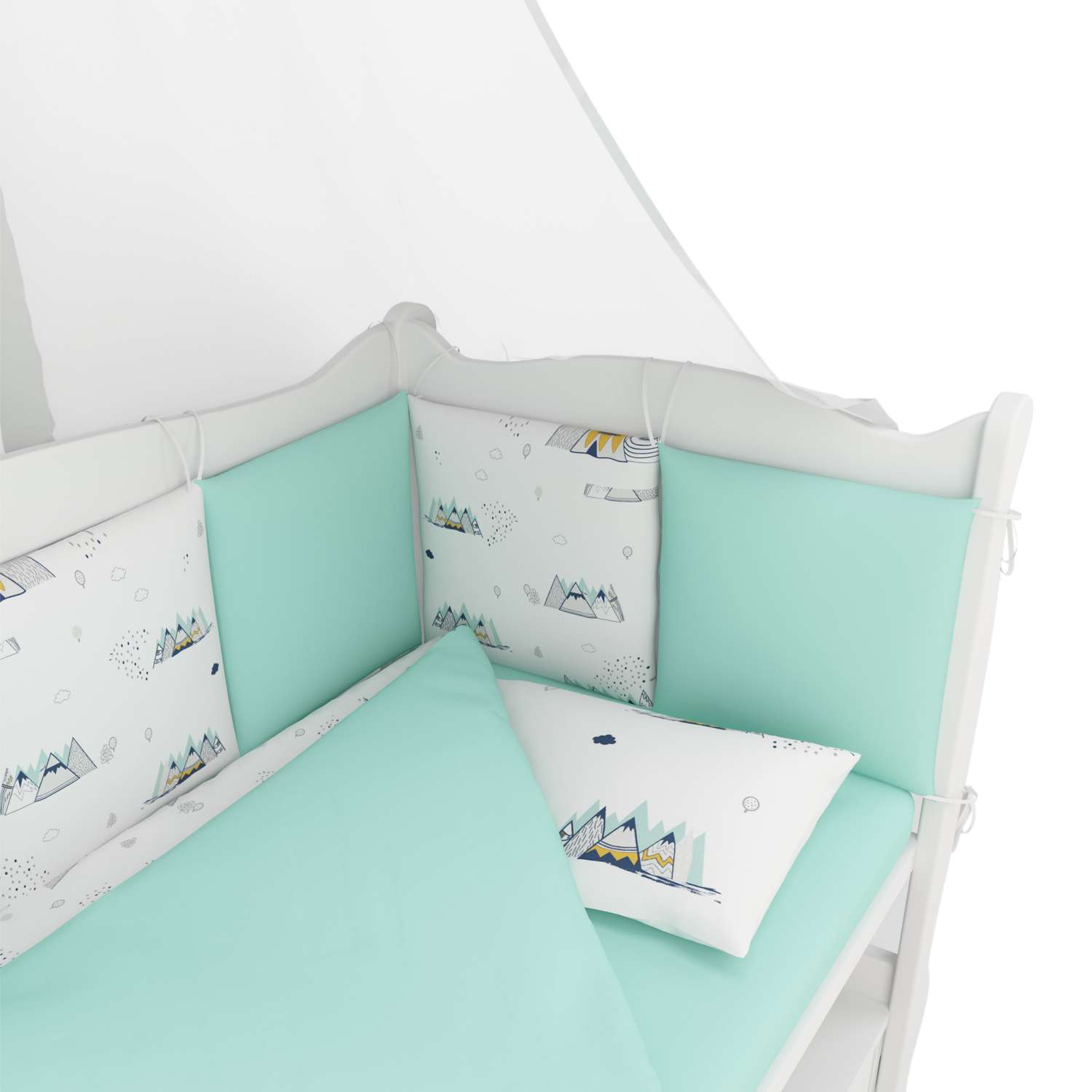 Комплект постельного белья Amarobaby Premium Горы 7предметов Белый-Мятный - фото 6