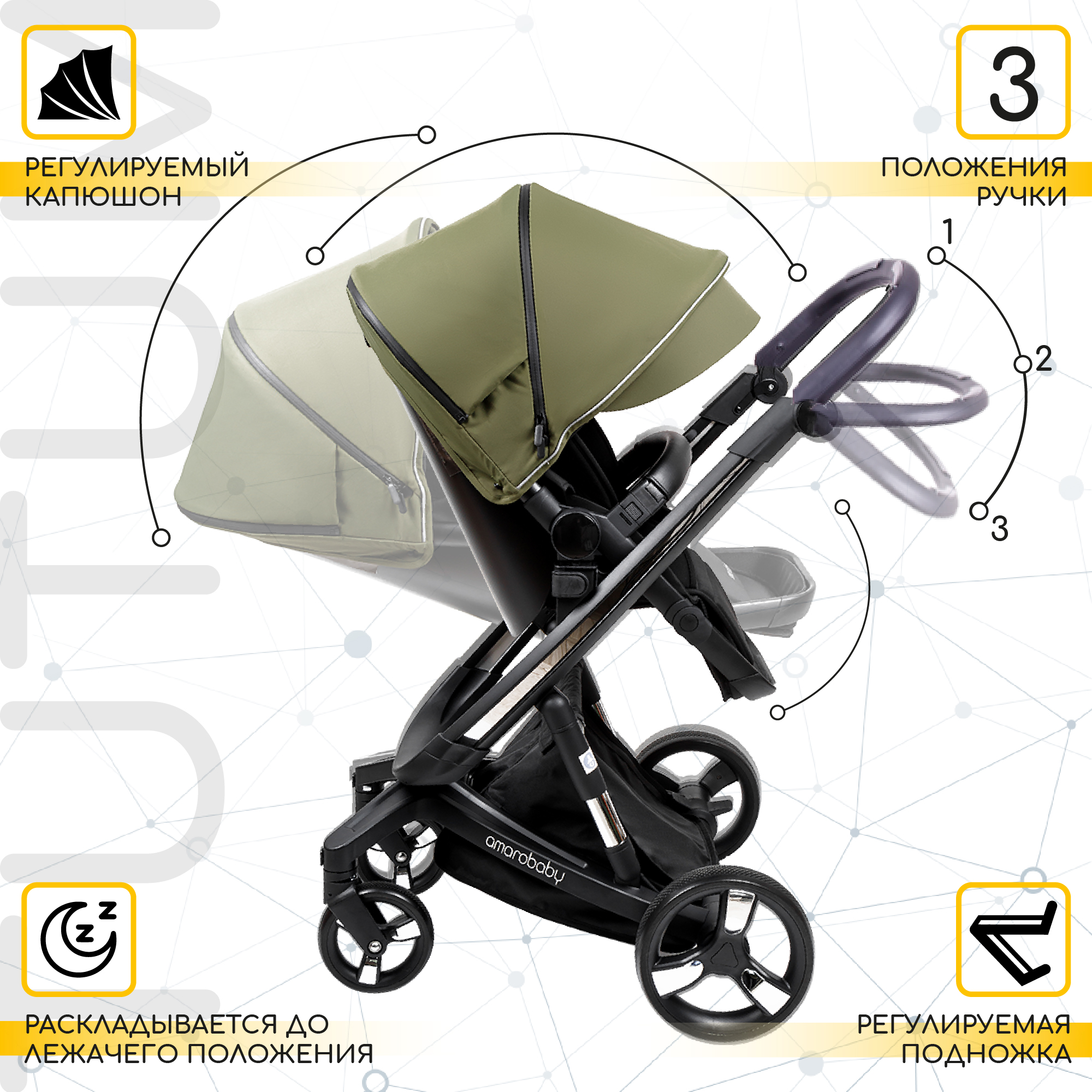 Коляска детская 2 в 1 Amarobaby tutum с auto brake хаки - фото 12