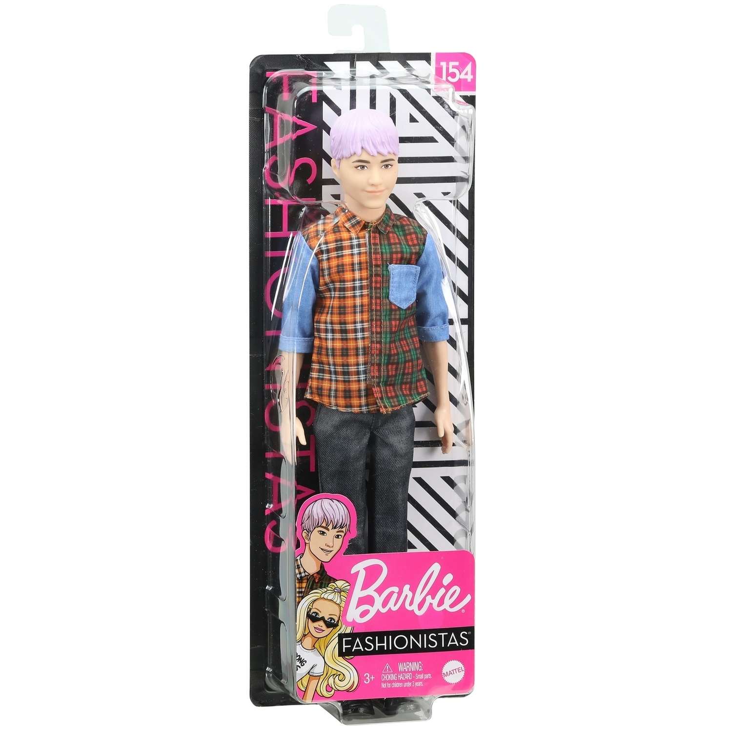 Кукла Barbie Игра с модой Кен с фиолетовыми волосами в цветной клетчатой рубашке GHW70 DWK44 - фото 3