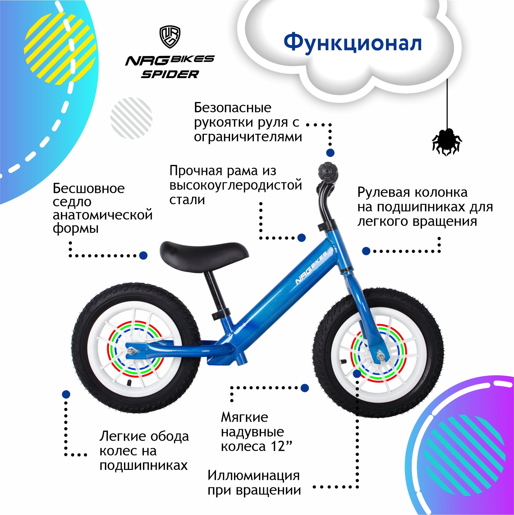 Беговел NRG BIKES SPIDER 12 купить по цене 4353 ₽ в интернет-магазине  Детский мир