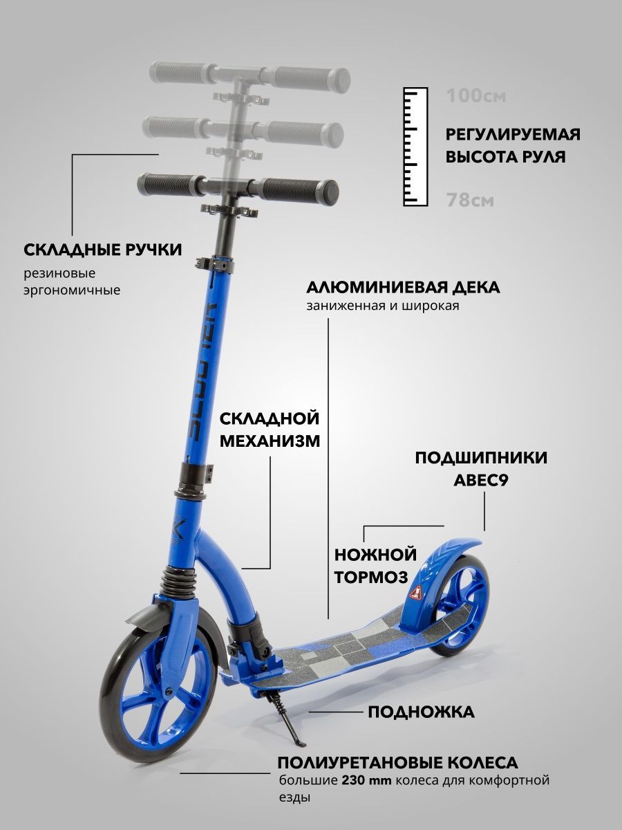 Самокат городской SCOOTER PHOENIX синий - фото 4