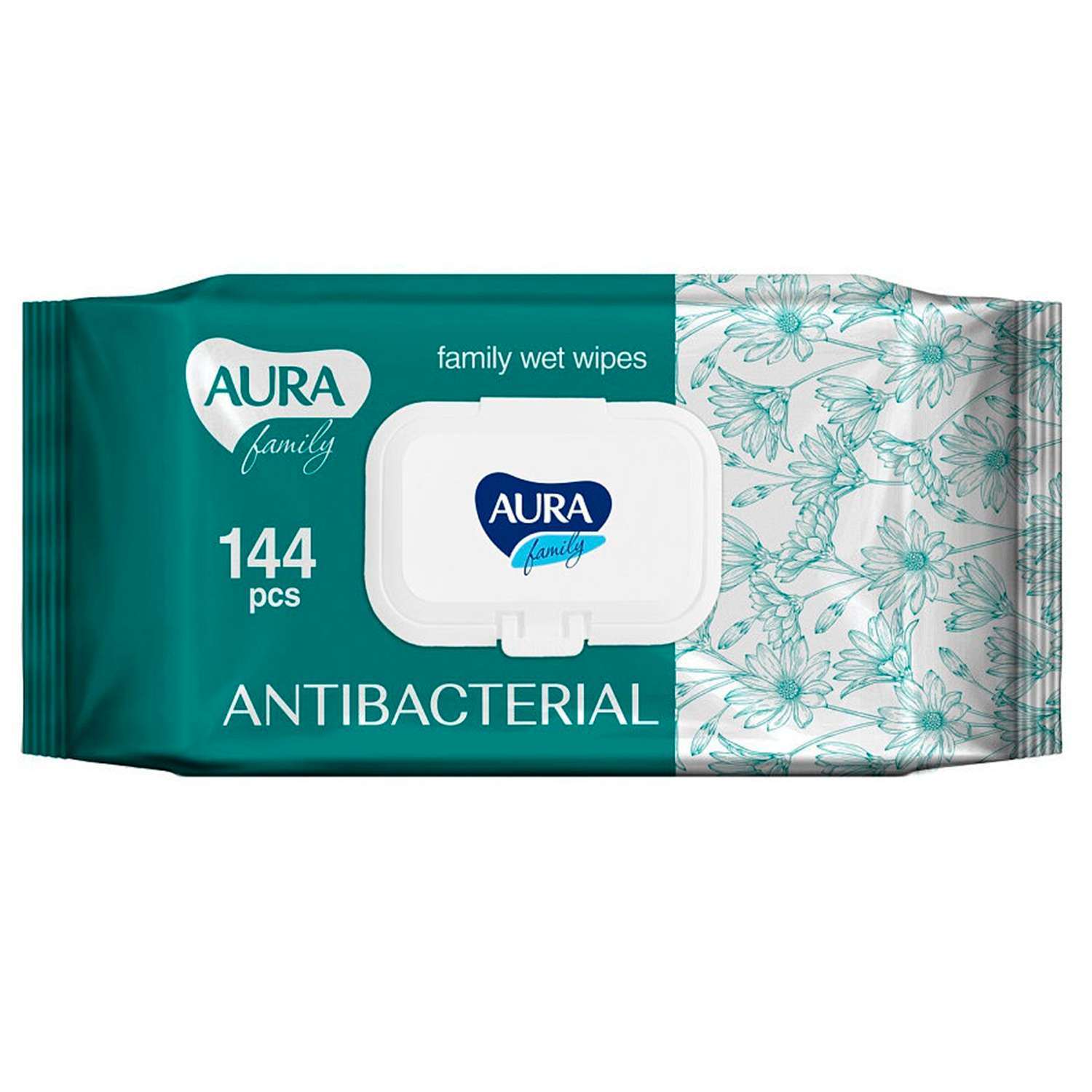 Влажные салфетки AURA с антибактериальным эффектом big-pack с крышкой 144шт - фото 1