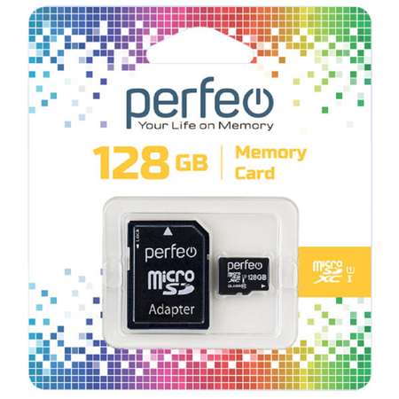 Карта памяти Perfeo microSDXC 128GB High-Capacity Class 10 UHS-1 с адаптером