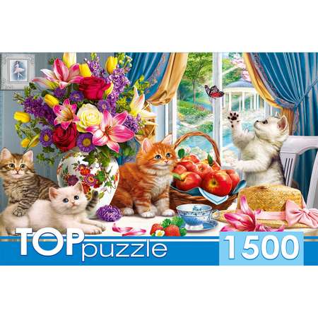 Пазл Рыжий кот TOPpuzzle 1500 элементов.Милые котята в гостиной