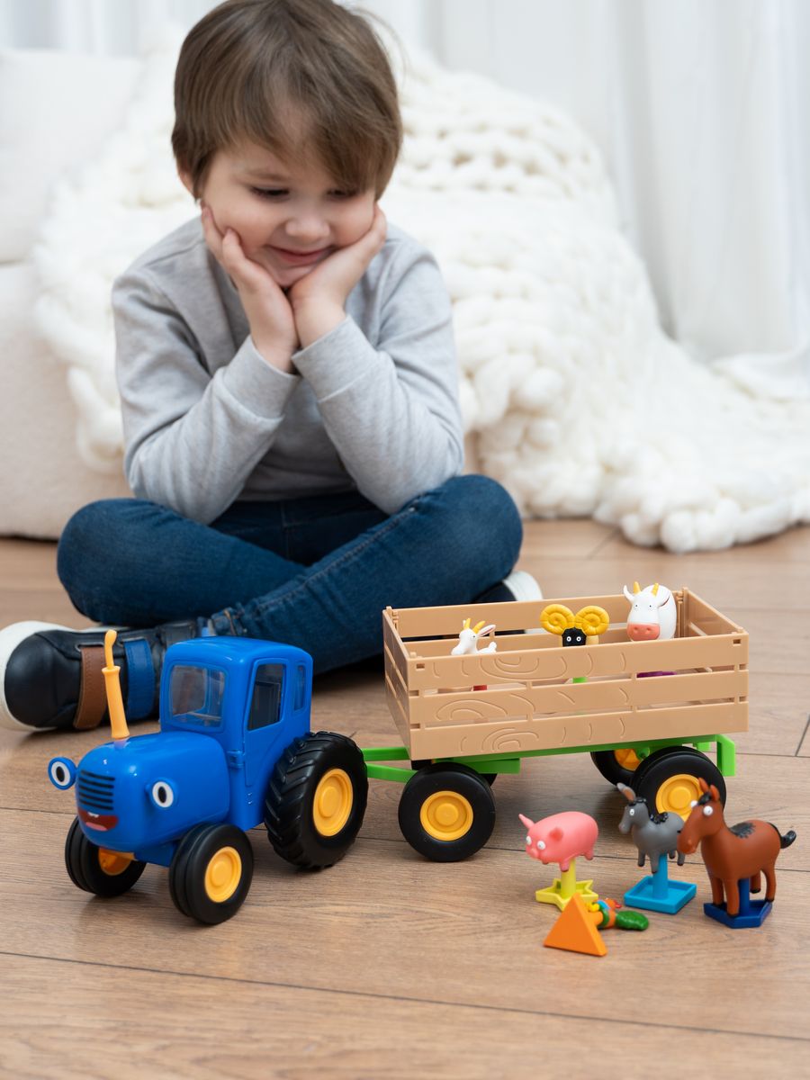 Набор трактор с прицепом 4 в 1 Super01 синий трактор 123-48076 - фото 6