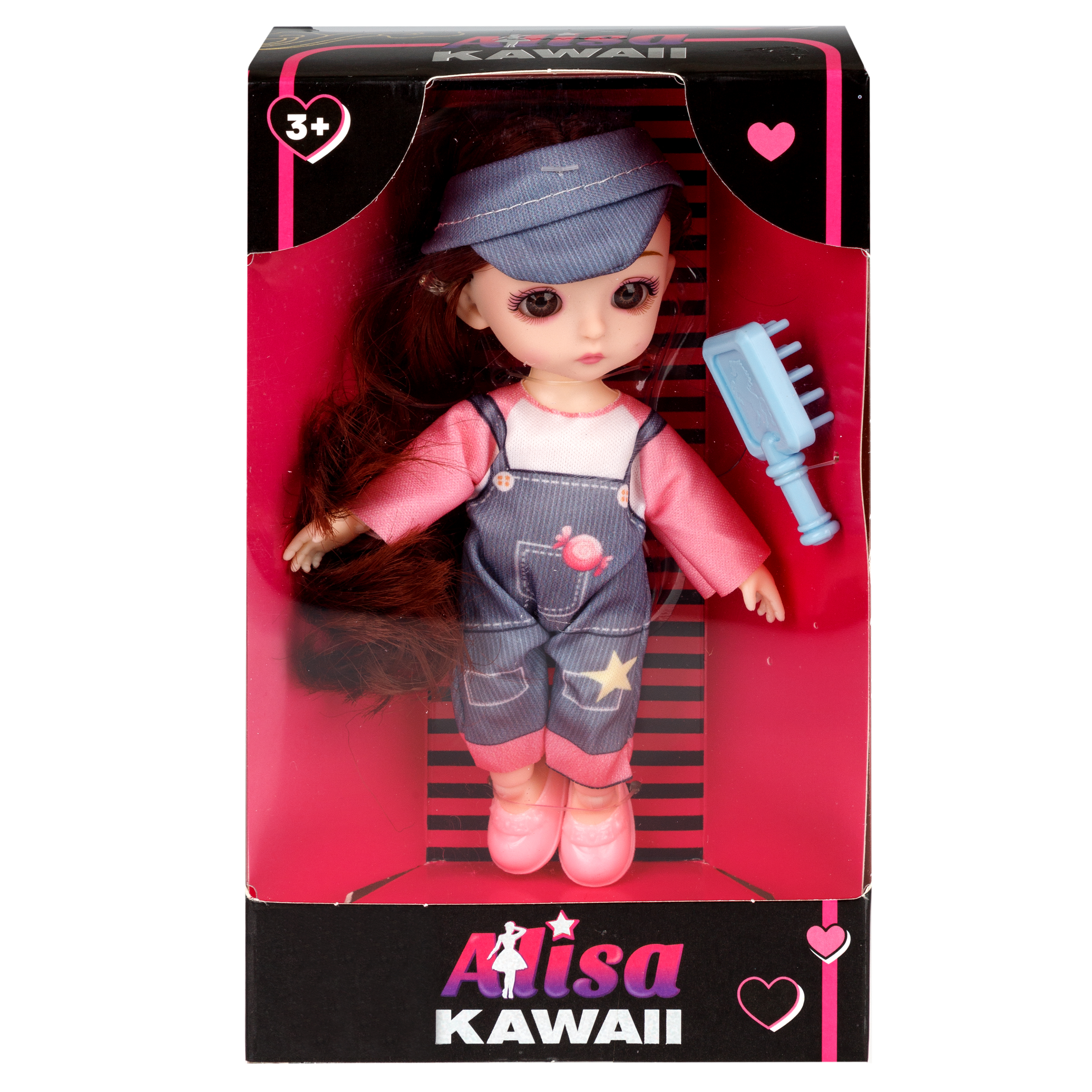 Кукла шарнирная 15 см 1TOY Alisa Kawaii mini с расчёской длинные темные волосы в серой кепке Т24349 - фото 17