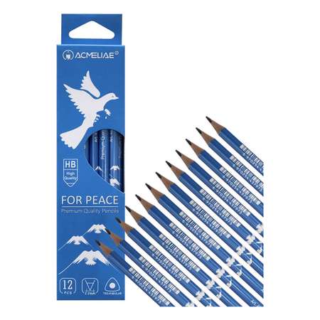 Карандаши чернографитные ACMELIAE HB For Peace трехгранный корпус голубой 12шт в упаковке