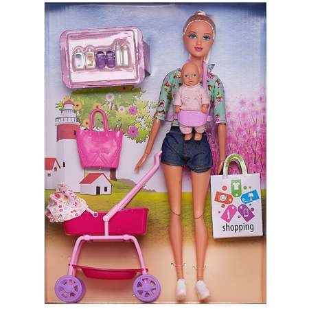 Игровой набор ABTOYS Кукла Defa Lucy Мама с малышом в коляске и игровыми предметами