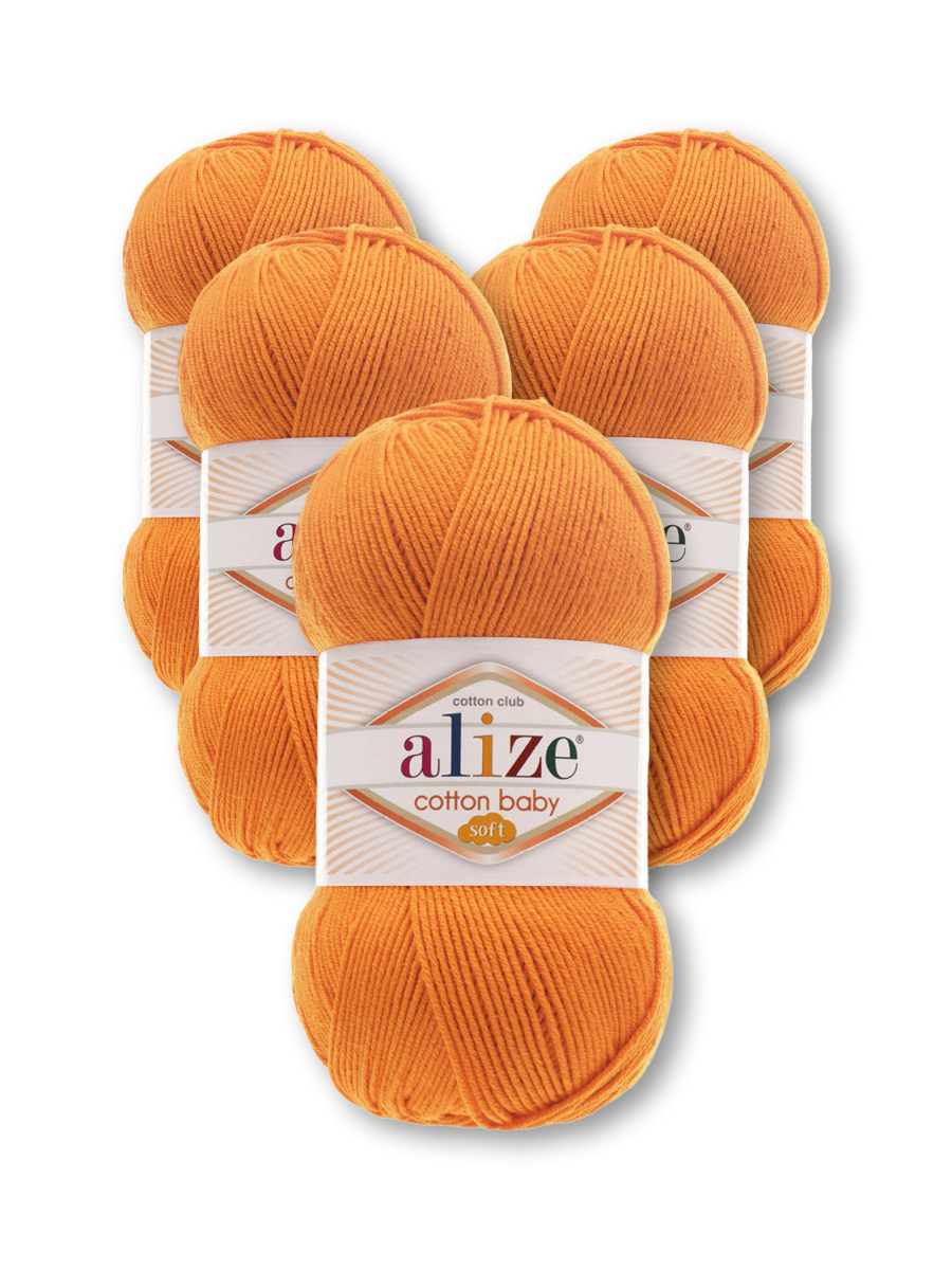 Пряжа для вязания Alize cotton baby soft 100 гр 270 м мягкая плюшевая xлопок aкрил 336 оранжевый 5 мотков - фото 6