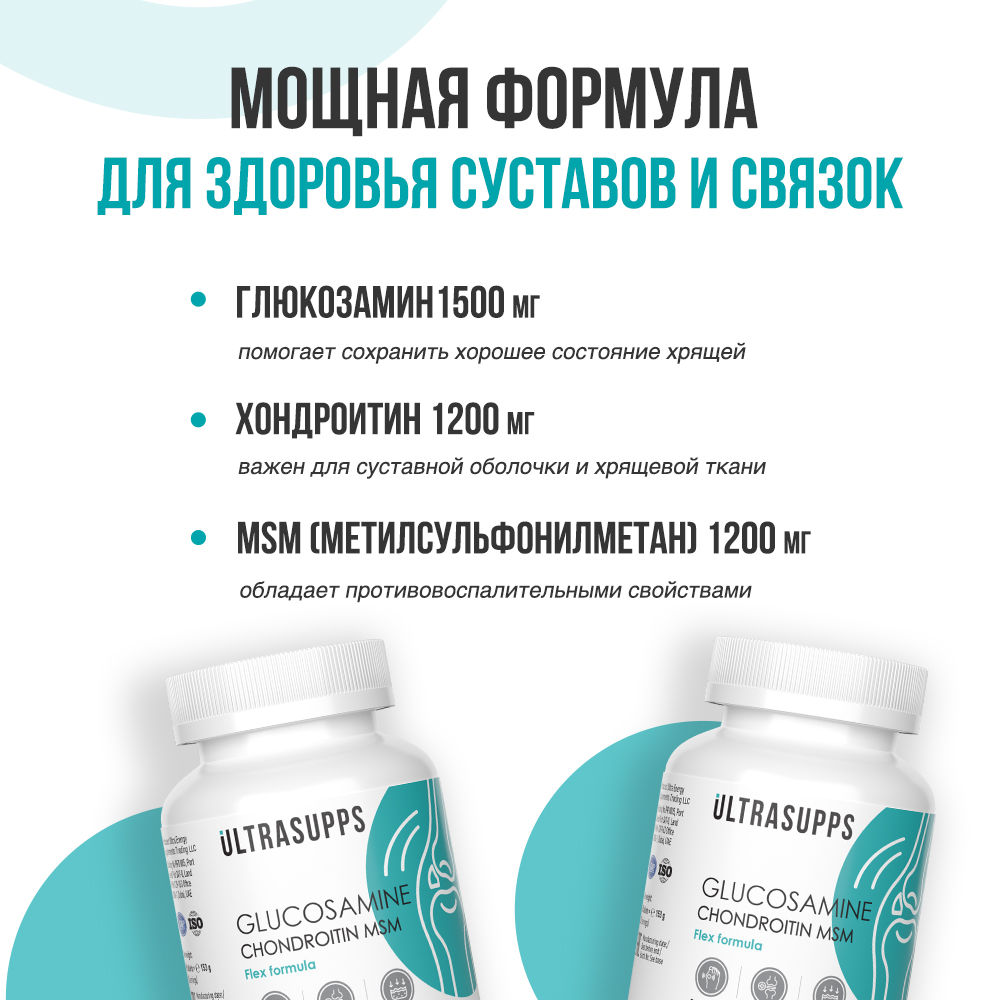 Глюкозамин Хондроитин МСМ ULTRASUPPS Комплекс для суставов и связок 60 таблеток - фото 3