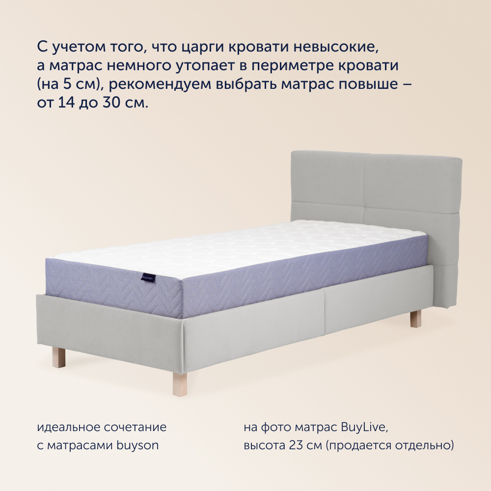 Односпальная кровать buyson BuyGlory 200х90 серая микровелюр - фото 3