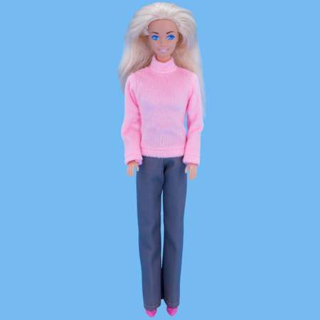 Набор одежды Модница для куклы 29 см: сарафан брюки бадлон и туфли 7777 серый-розовый