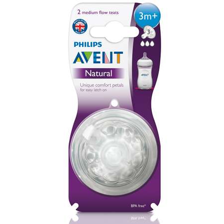 Соска Philips Avent Natural средний поток 3 мес+ 2 шт SCF653/27