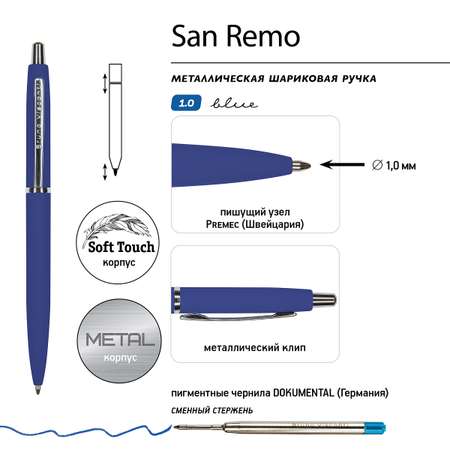 Ручка шариковая Bruno Visconti Автоматическая san remo цвет корпуса ярко-синий 1 мм синий в металическом черном футляре