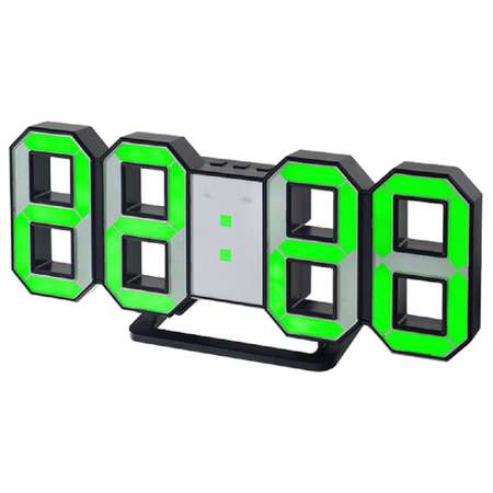 LED часы-будильник Perfeo LUMINOUS черный корпус зелёная подсветка PF-663