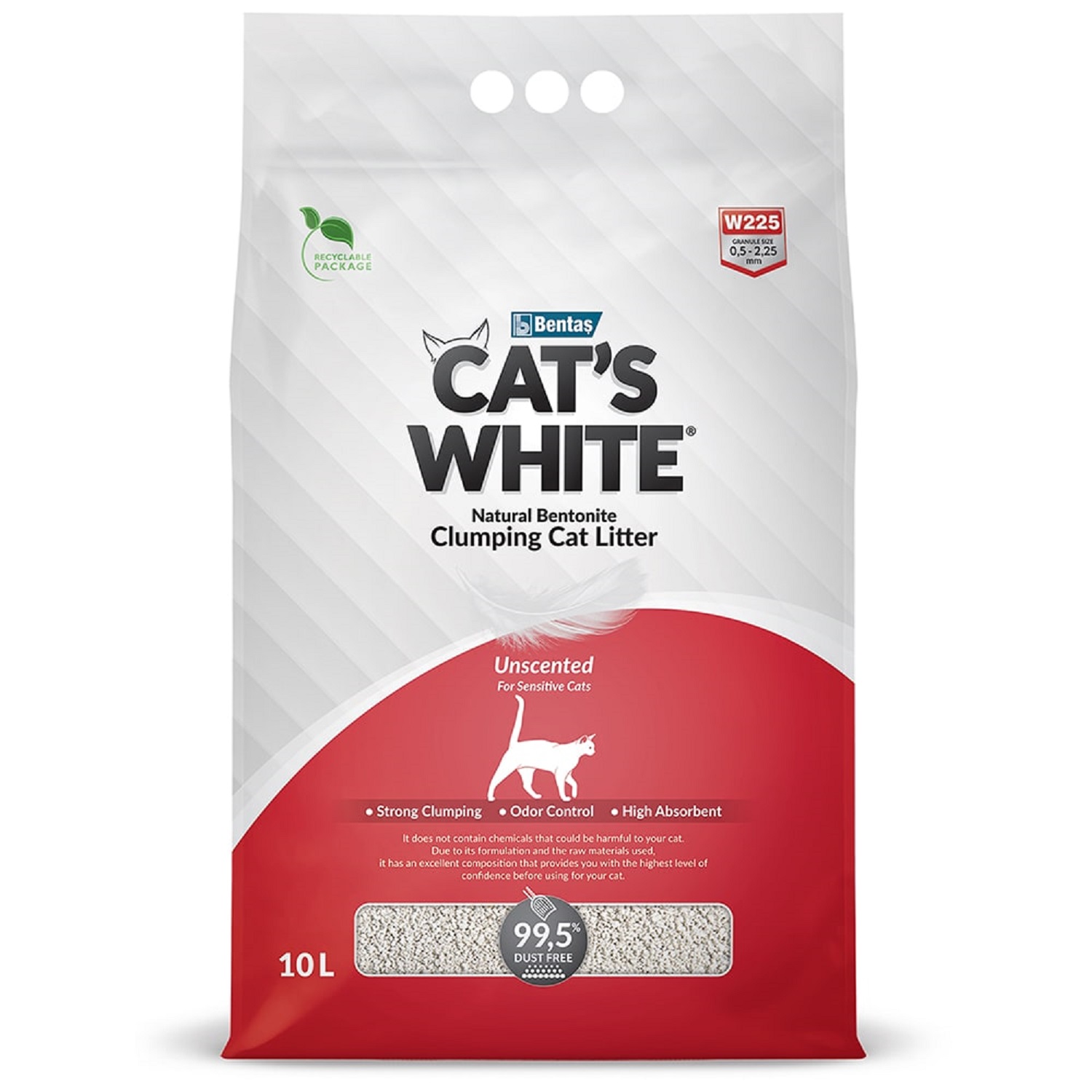 Наполнитель для кошек Cats White комкующийся натуральный без ароматизатора  10л