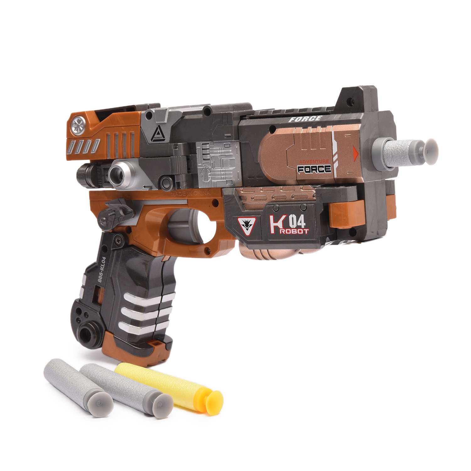 Пистолет-робот 2 в 1 Devik Toys Crusher с 6 мягкими патронами - фото 1