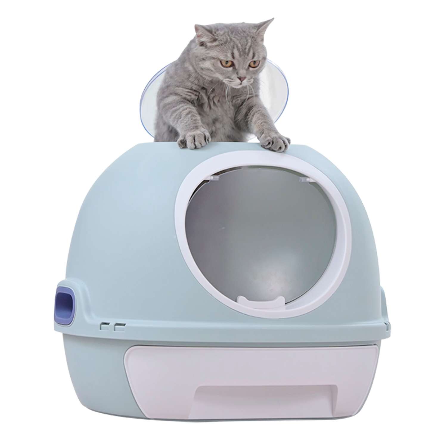 Туалет-домик для кошек Stefan с двумя люками и выдвижным поддоном размер 54х46х44 серо-голубой - фото 2