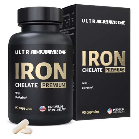 Железо хелатное премиум UltraBalance Iron Chelated Premium with BioPerine витамины хелат с пиперином 90 капсул