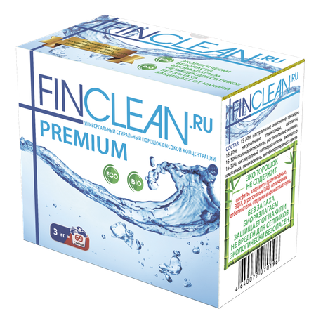 Эко-порошок супер-концентрации FINCLEAN.RU Premium 3кг - 69 стирок - универсальный высокой концентрации