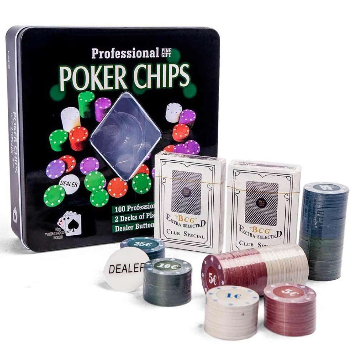 Покерный набор HitToy Holdem Light 100 фишек с номиналом в жестяной коробке - фото 3