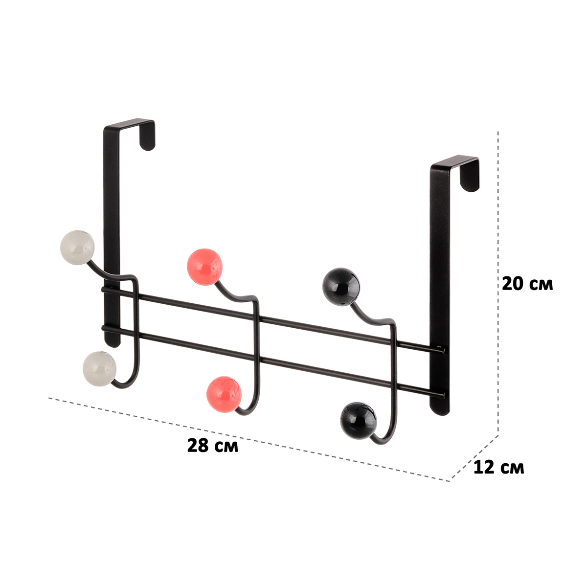 Вешалка El Casa на дверь Черная с 6 крючками с цветными шариками - фото 2