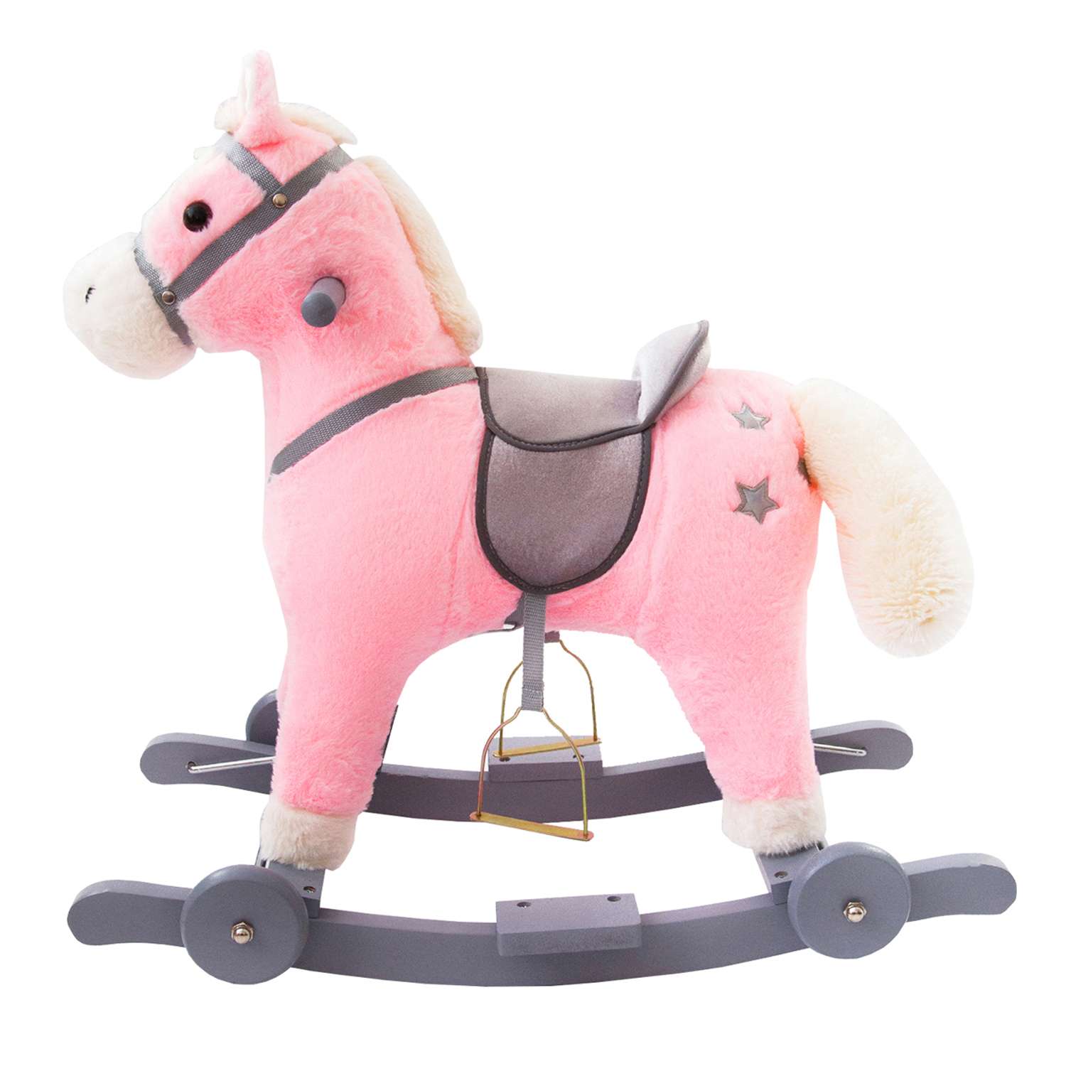 Лошадка каталка-качалка AmaroBaby Prime с колесами розовый 63x35x60 см - фото 5