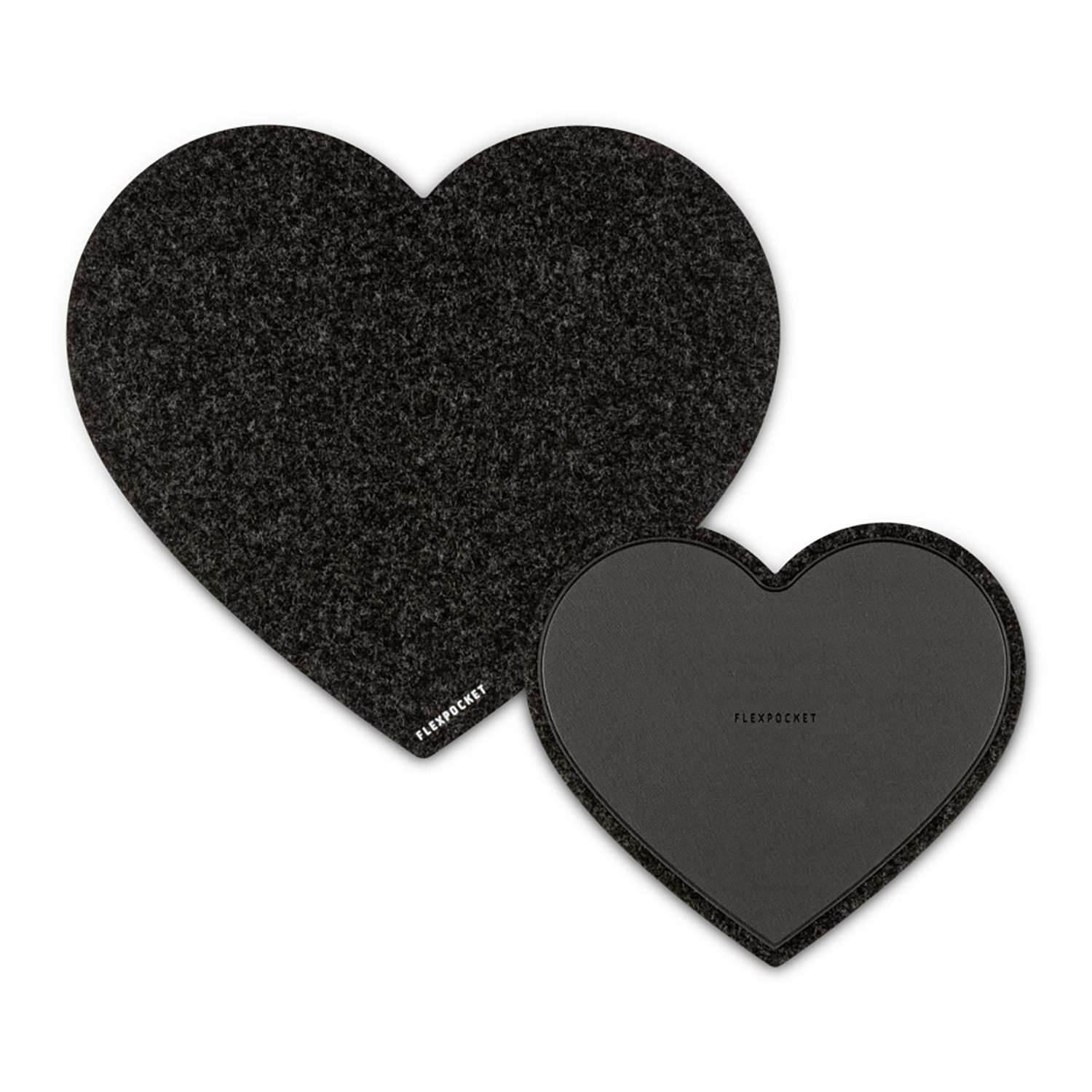Настольный коврик Flexpocket для мыши в виде сердца с подставкой под кружку черный 2 шт в комплекте - фото 1