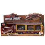 Игровой набор Junfa Автовоз динозавр коричневый с 3 машинками со съездом