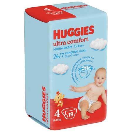 Подгузники для мальчиков Huggies Ultra Comfort 4 8-14кг 19шт